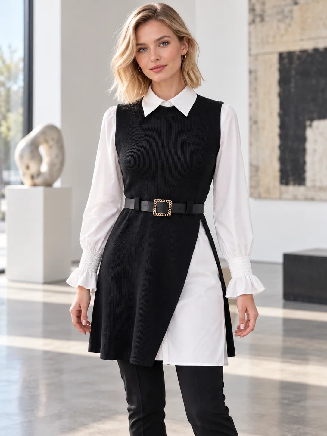 Layered knit tunic, view 1