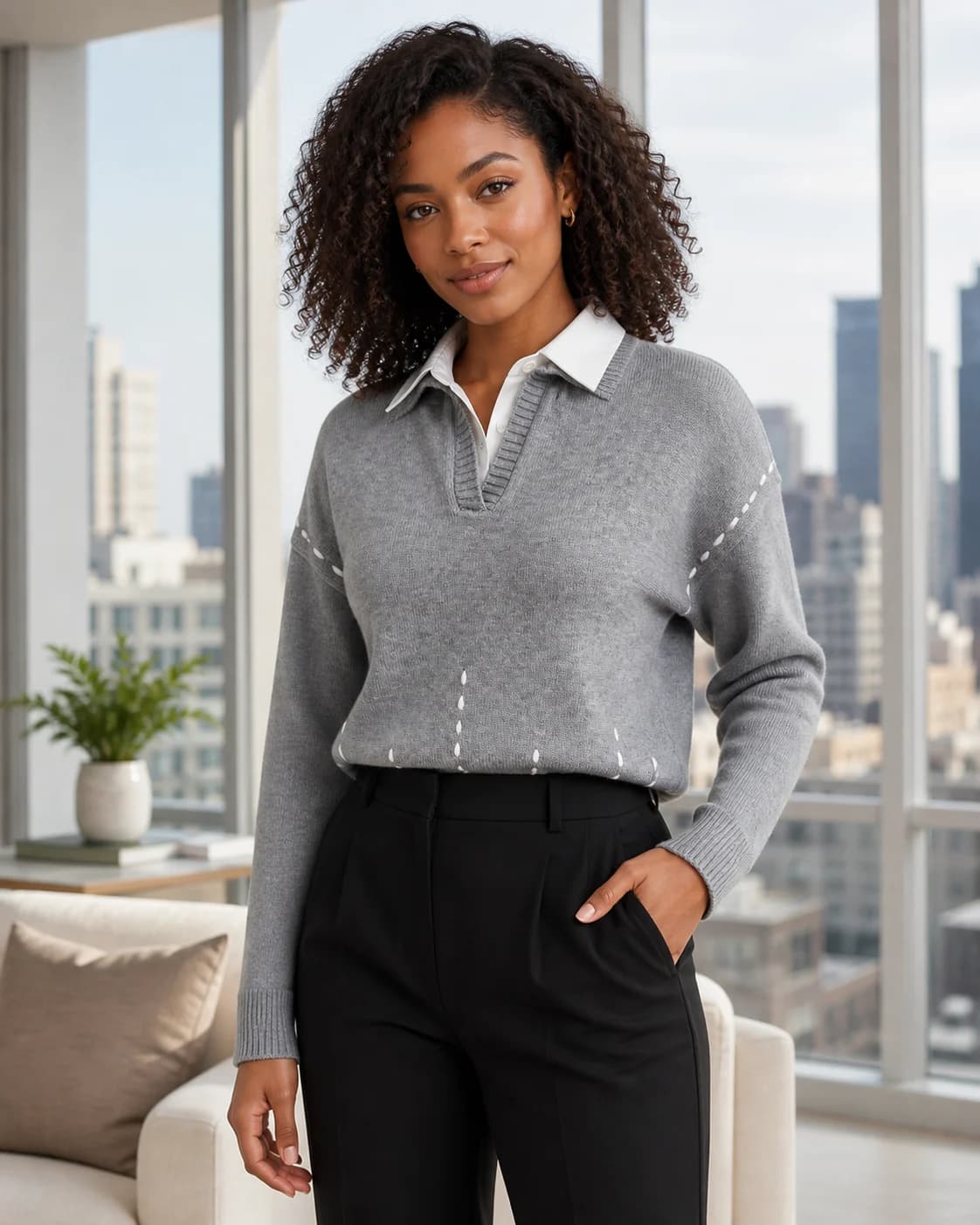 Soft grey button cardigan, view 1