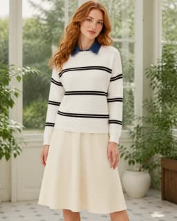 Breton-stripe cream pullover thumbnail 1