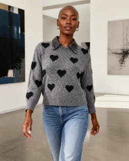 Heart-pattern knit pullover thumbnail 1