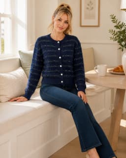 Tonal-stripe navy cardigan thumbnail 2