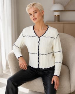 Contrast-line ivory cardigan thumbnail 2