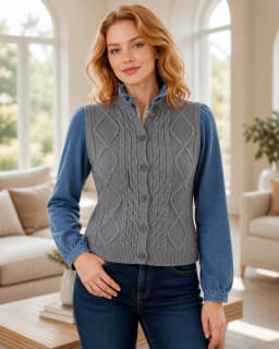 Cable-knit layering vest thumbnail 1