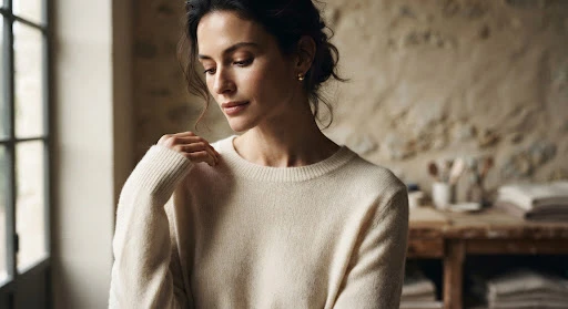 Women's knitwear collection in natural yarns and soft textures